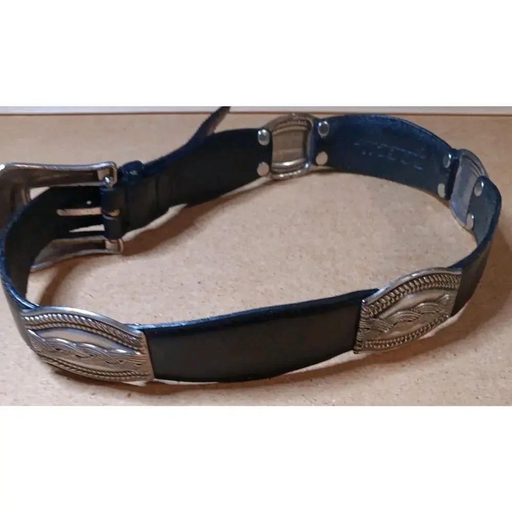 Fossil BT7704 Western Style Belt Black Leather Silver Conchos and Buckle Size M